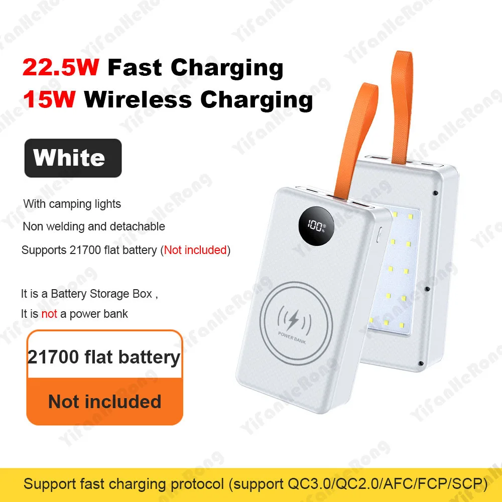 12*21700 Power Bank Battery Box Holder Dual USB Type C Charge Shell With Camping
