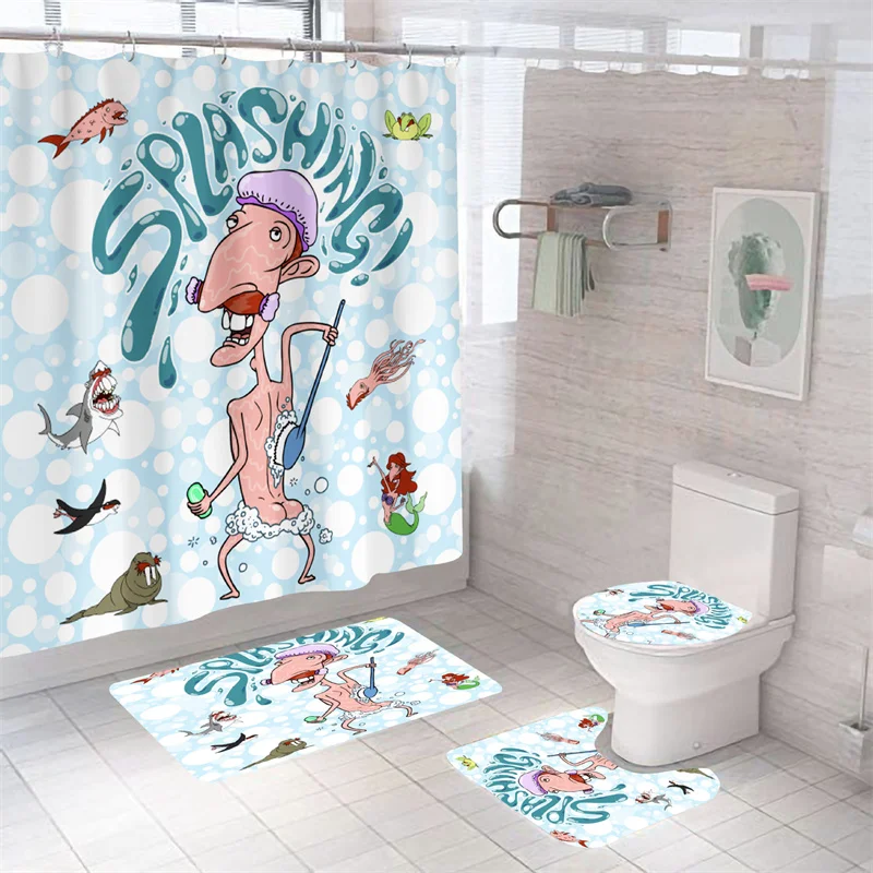 

Cartoon Animals Waterproof Bath Curtain 3D Print Bath Mat Set Polyester Toilet Rugs Eco-Friendly Carpets Bathroom Decorative