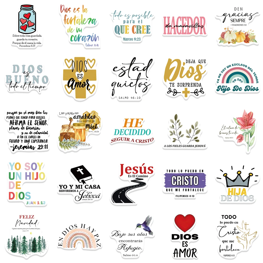 10/50Pcs Bohemia Style Jesus Christian Stickers Bible Verse Faith Stickers  Cross Wisdom Words Decals Stickers