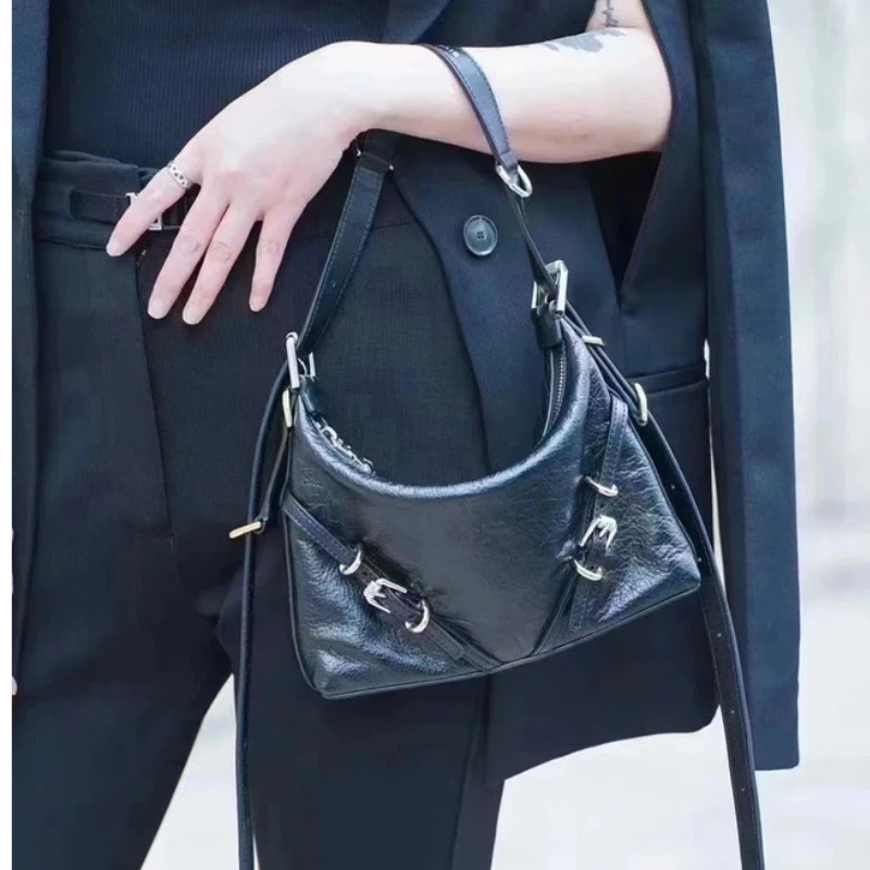 

100% Real Leather Messenger Bags Motorcycle Style Crossbody Bag Large Capacity Stylish Women's Soft Hobos Shoulder Bags