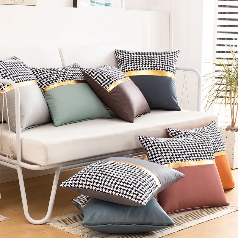 Luxury Cushion Cover 45x45cm Pillow Case Home Decor Leather Tech Cloth Patchwork Sofa Pillow Design Pillowcase Housse De Coussin