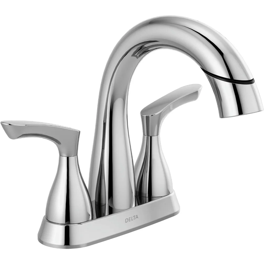 

Pull Down Bathroom Faucet Chrome, Bathroom Pull Out Faucet, Centerset Bathroom Faucet with Magnetic Docking, Matte Black