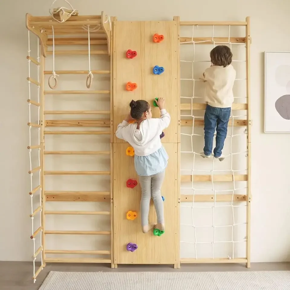 Factory 9 in 1 Climbing Wall Games Kids Wood Climbing Frame Gym Set