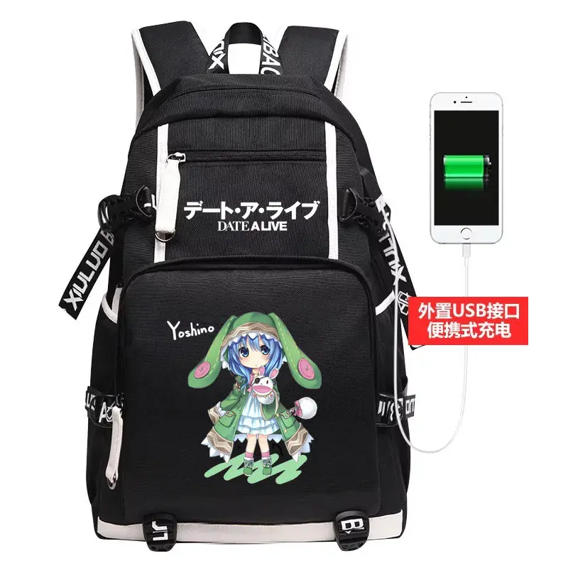 

Date Alive Anime USB Backpack Book Bags Laptop Computer School Travel Casual Girls Boys Rucksack Gift