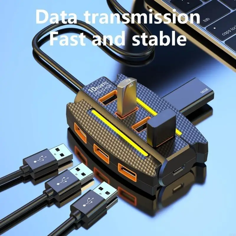 WXTA USB Docking Station 10 Port USB 2.0 Hub Expansion Dock Data Transfer Expander