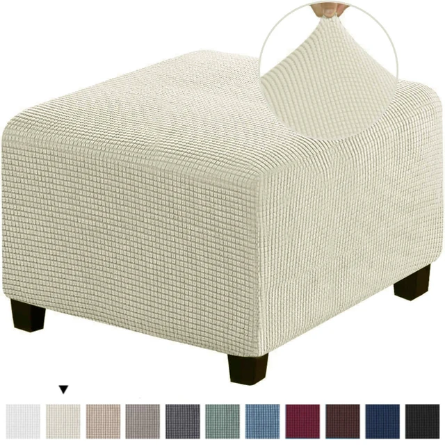 Polar Fleece Footstool Cover Durable Stretch Ottoman Cover Solid Color Footrest Slipcover for