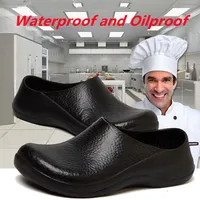 STRONGSHEN Men Waterproof Oilproof Chef Shoes Hotel Kitchen Anti-Slip Work Shoes Restaurant EVA Garden Clogs Working Flat Shoes 1