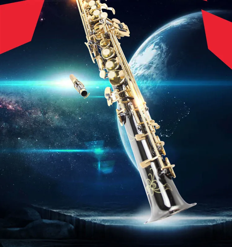 

Прямой профессиональный саксофон SUZUKI Soprano с черным никелевым золотым ключом, музыкальный инструмент, плоский Сопрано-саксофон с чехлом