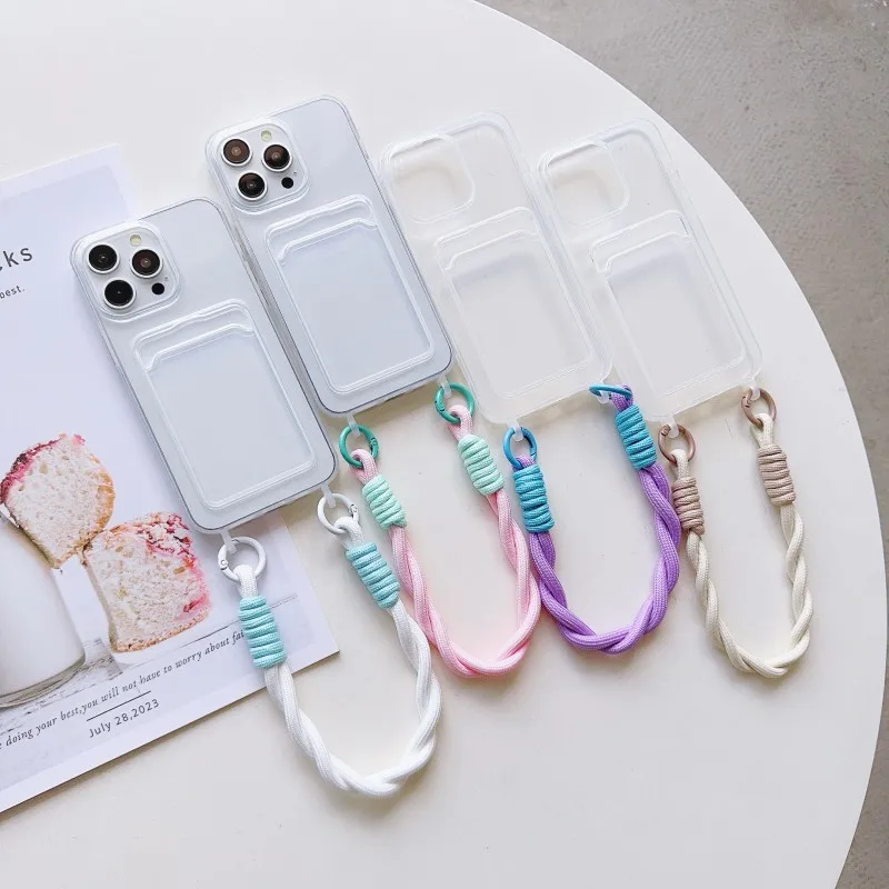Versatile Clear TPU Card Slot Lanyard Case with Short Strap