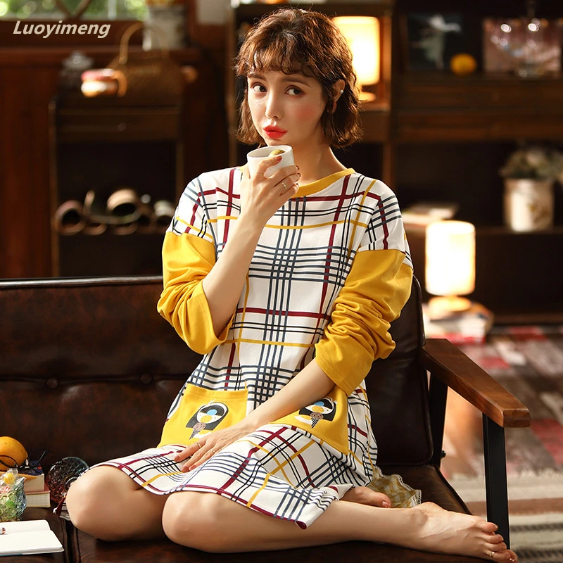 Big Size Cartoon Nightgown Nighty Nightie for Women Night Dress Home Sleeping Clothes Fashion Style Long Shirt Casual Nightgowns