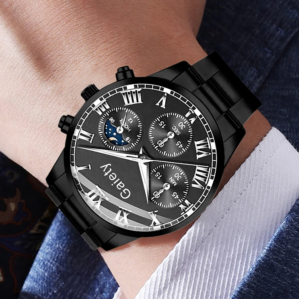 طقم ساعات رجالية مكون من 4 قطع، طقم ساعات كوارتز أ...