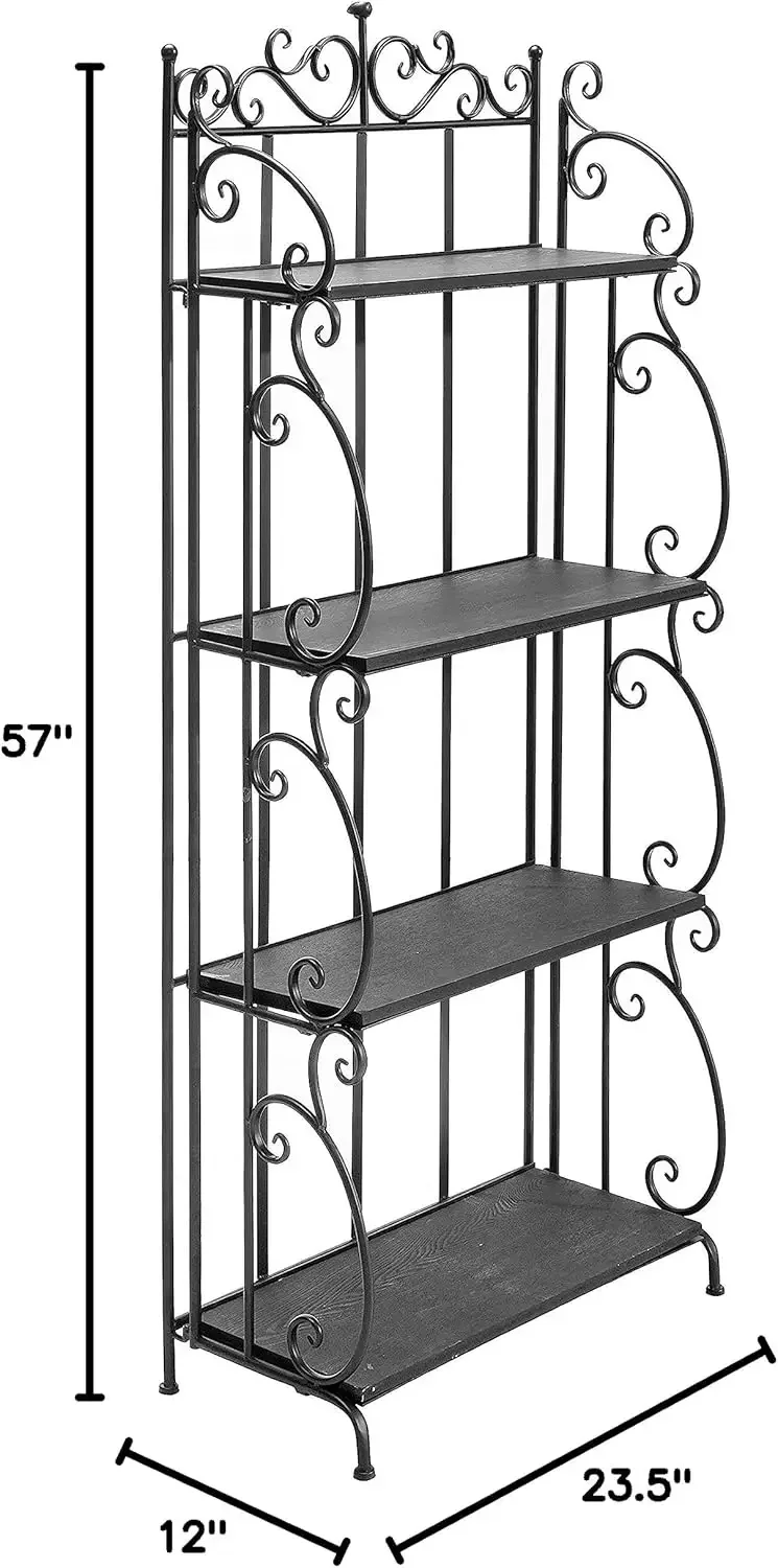 Black baker's rack bookshelf detail