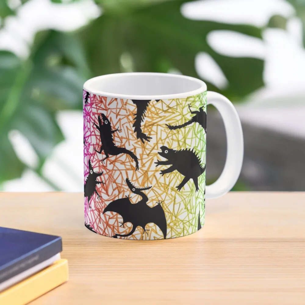 

Chaos dinosaur pattern on rainbow scribbleCoffee Mug Anime Cup