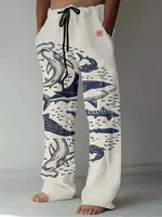 Comfortable drawstring loose men's casual pants personalized pattern printing fashionable simple men's straight pants loose casu 1