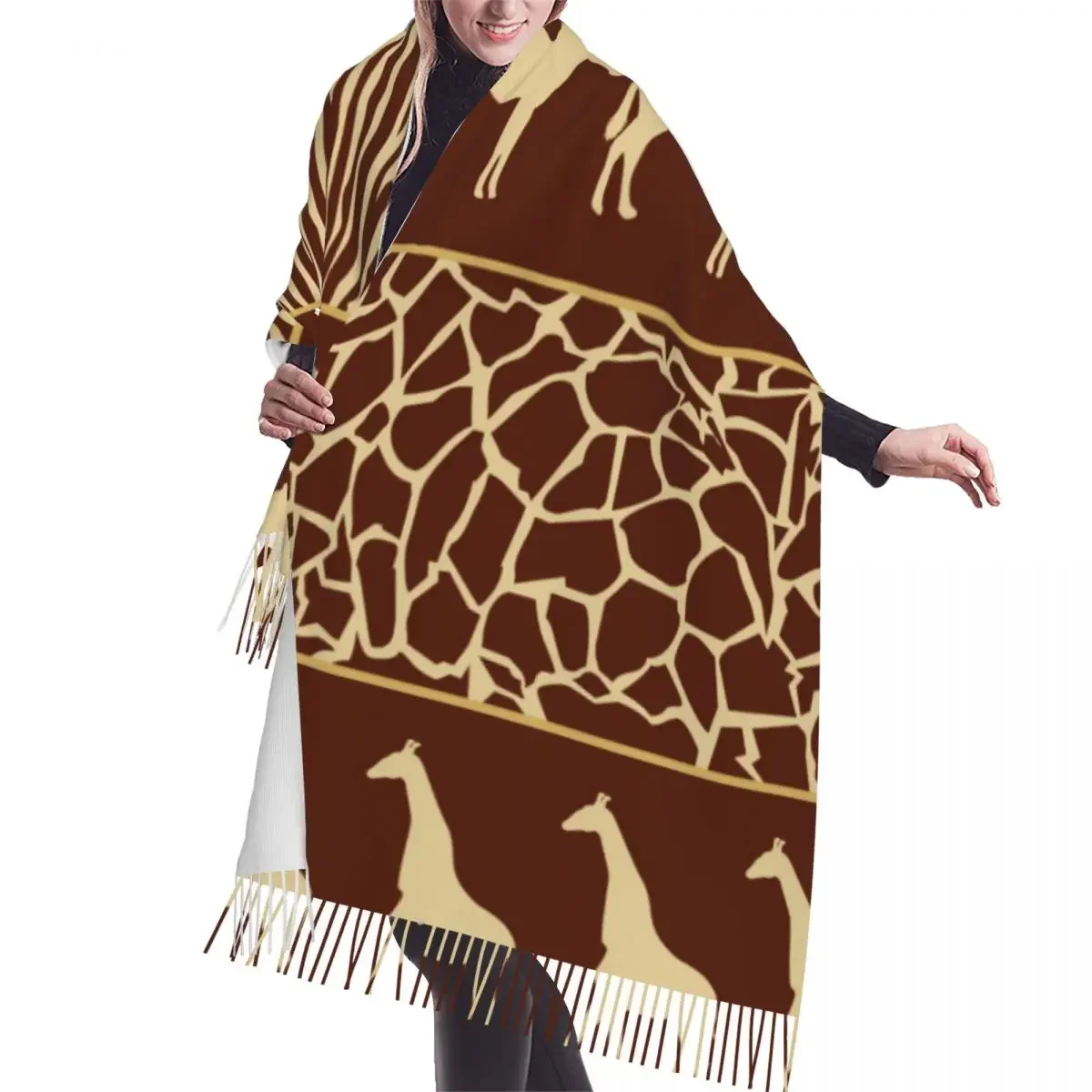 

Tassel Scarf Large 196*68cm Pashmina Winter Warm Shawl Wrap Bufanda Female African Wild Animals Cashmere Scarves