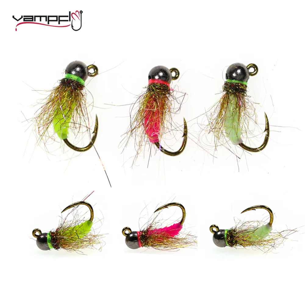 Mop Flies 12-Pack Mop Jig Fishing Flies - Tungsten Bead Trout Flies (Size 10 & 12) Mop Fly Material