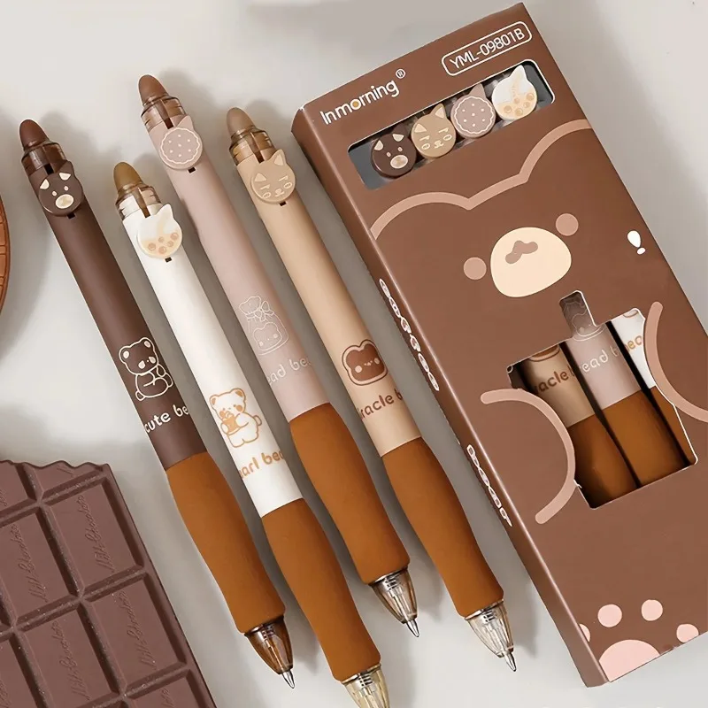 15pcs/set Cute Bear Erasable Pens, Kawaii Pens, 0.5mm Black/Blue Ink Erasable Pens, Student School Office Stationery Supplies