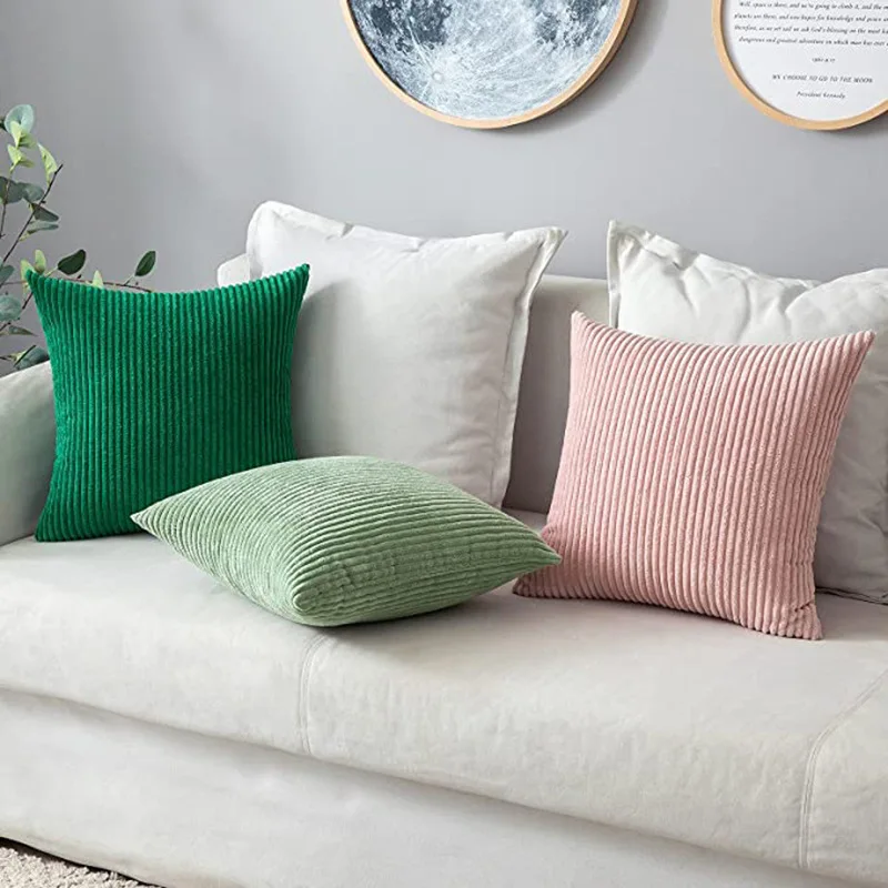Striped Corduroy Cushion Cover Plush Solid Soft Throw Pillow Covers
