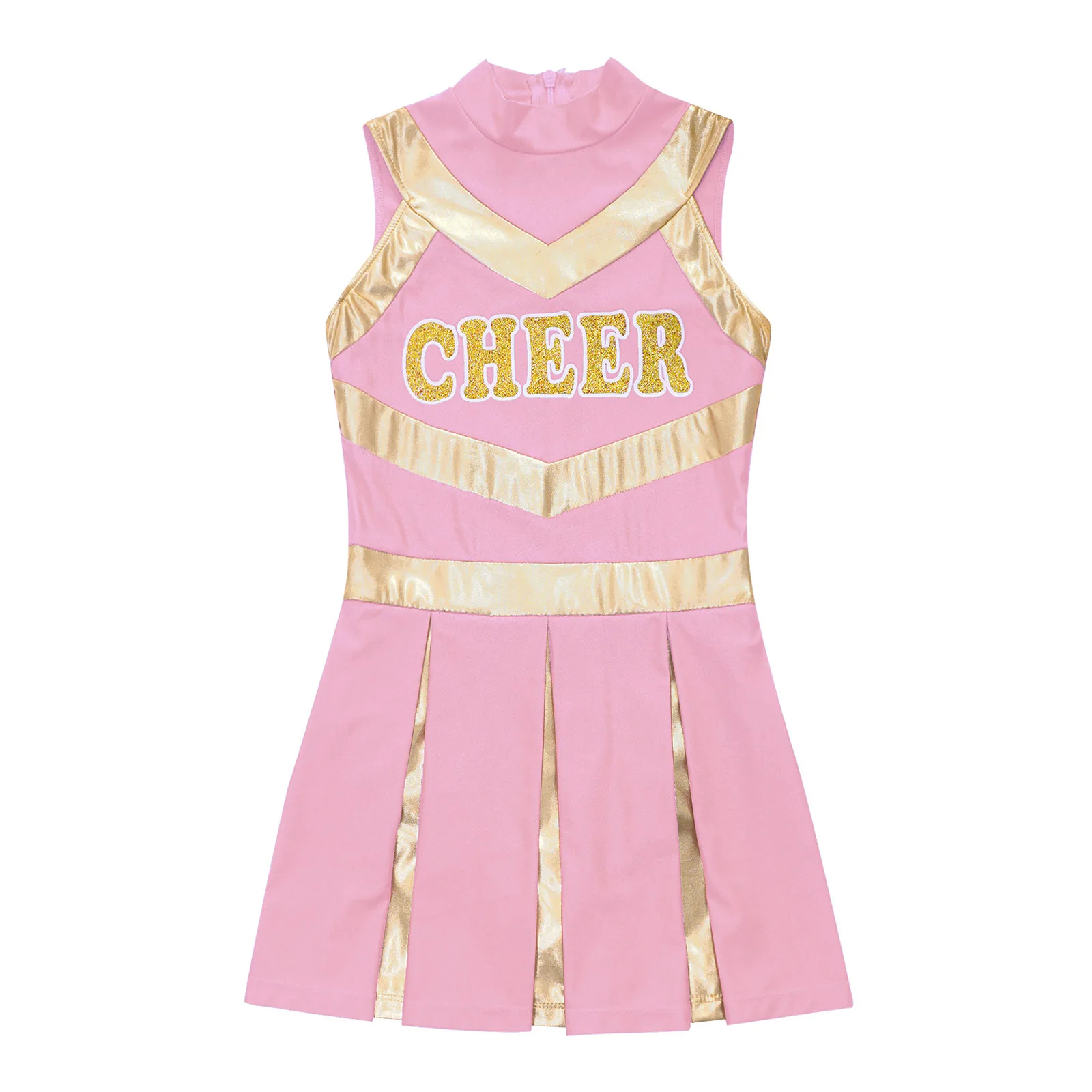 Description Picture 6 of itemKids Girls Cheerleading Uniform Teen Cheerleader Costume Team Wear Sleeveless Contrast Color Pleated Dress Halloween Costume