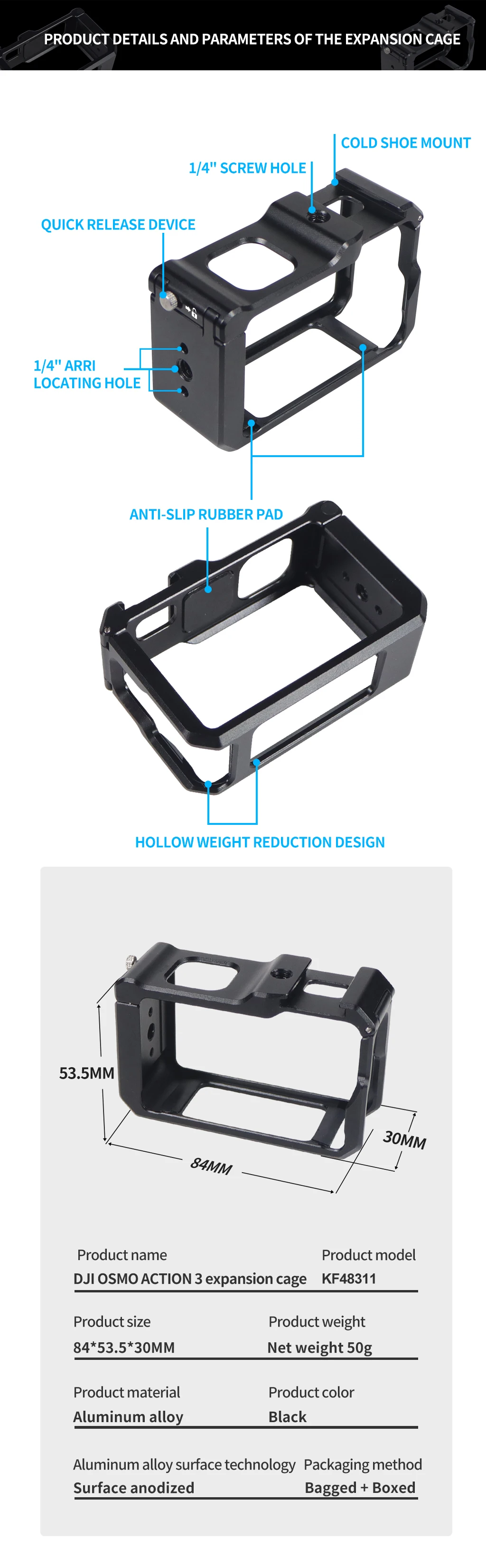 Full Frame Camera Cage Protective Housing Accessories for  Osmo Action 4 For  Os