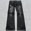Y2K Washed Jeans Gothic Retro Micro Flared Double Waisted Lace Up Pants Men Women Streetwear High Quality Design Sense Trousers 1