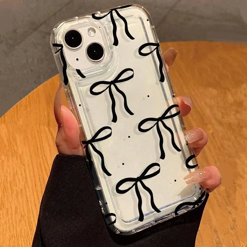 Chic Pink Heart & Bow Shockproof Transparent Phone Case