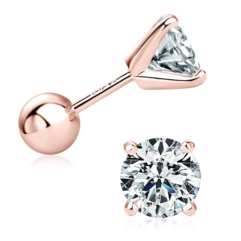 Moissanite stud earrings in 925 sterling silver with screw-back design for men and women