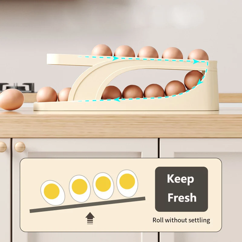 

Automatic Rolling Egg Rack Holder Refrigerator Egg Storage Box Kitchen Food Storage Organizer Box Freezer Egg Storage Containers