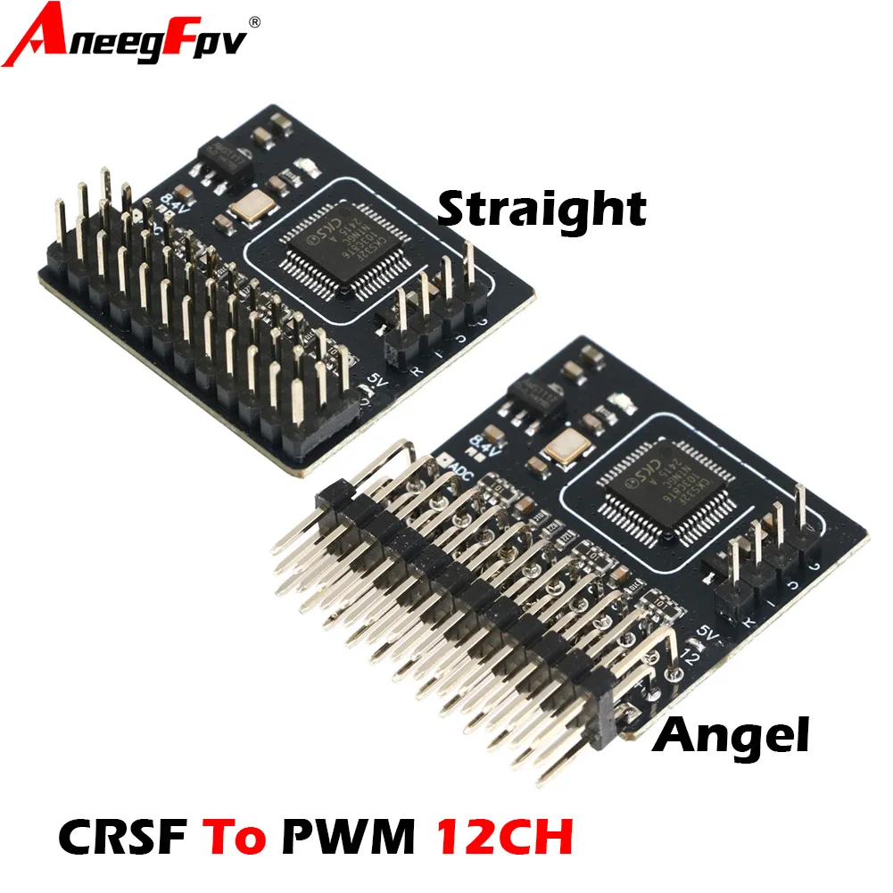 Détail des broches de sortie de la carte adaptateur PWM 12 canaux CRSF ELRS pour récepteur radio