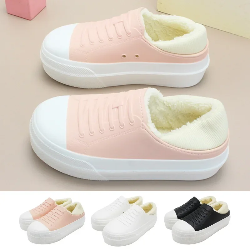 

Зимние тапочки для женщин, Уличная обувь на толстой платформе для снега, водонепроницаемые теплые кроссовки, мужские Нескользящие домашние плюшевые Тапочки