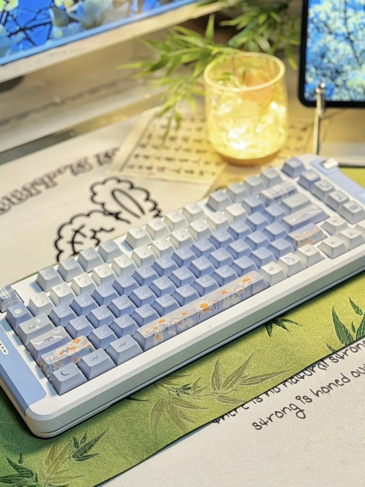 Cinco Lados Daisy Keycap Processo de Sublimação Cereja Pbt Adaptado ao Teclado Mecânico Fresco Azul Verão Primavera 138 Teclas - Imagem 2