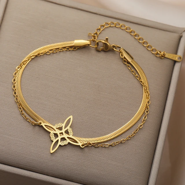 Dawapara – Bracelet à breloques avec nœud de sorcière pour femmes, amulette de Protection des nœuds celtiques, chaîne de perles en acier inoxydable, bijoux Wiccan de sorcellerie
