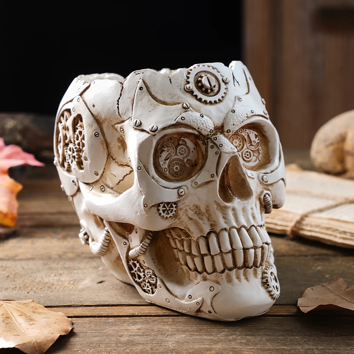 1PC, Halloween party punk-style mechanical white, black gold, and silver-black skull-shaped vases