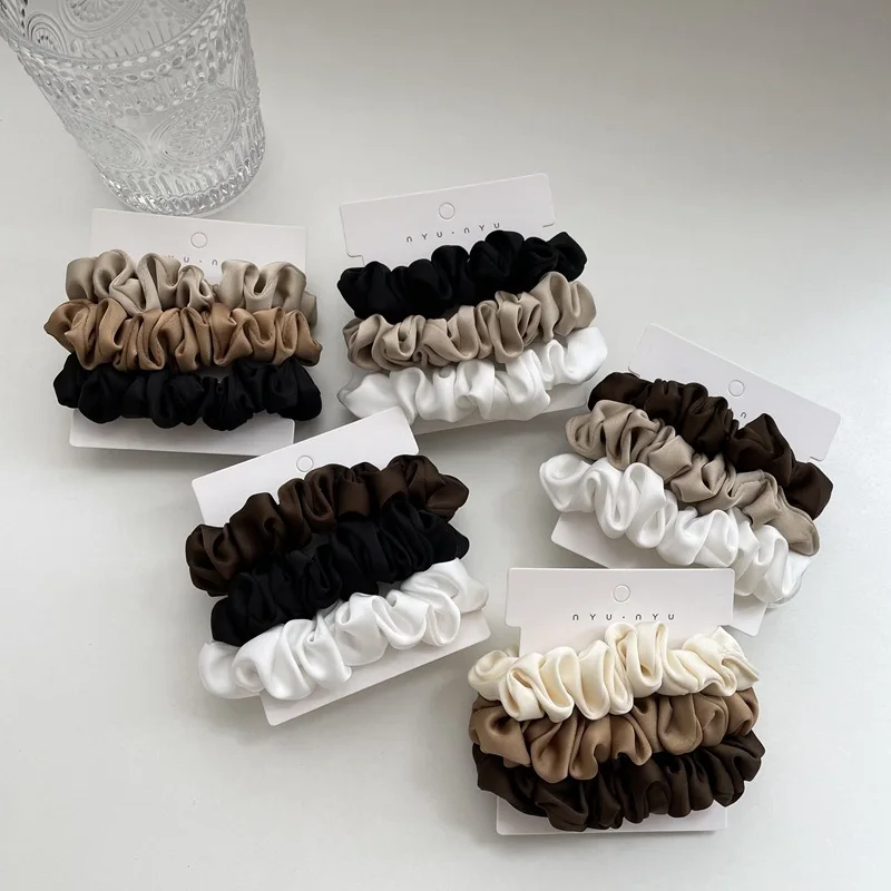 3PCS Silk Satin Scrunchies Women Solid Color Hair Rope Fashion Scrunchies Velvet Luxury Hair Bands Ponytail Holders Rubber