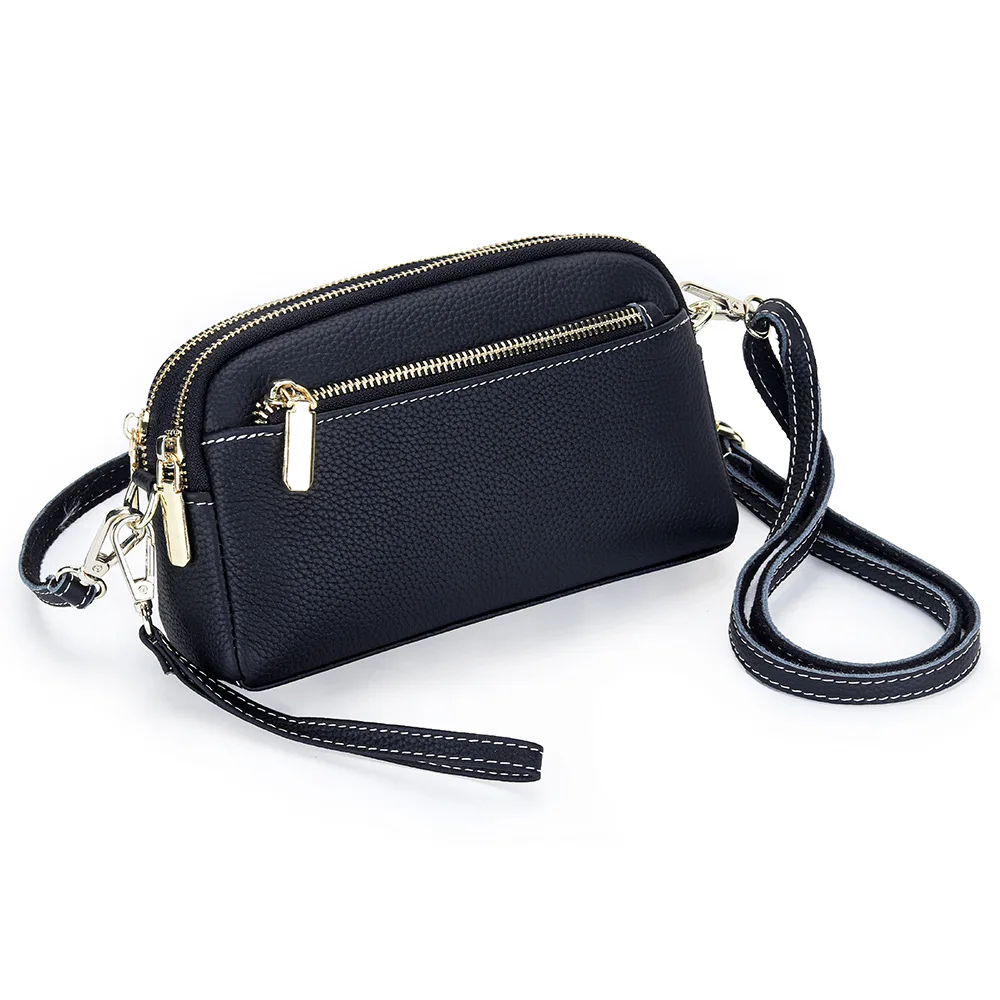 Cowhide Shoulder Crossbody Bag Women's Large Capacity Multi-layer Messenger Bag Double-zipper Crossbody Bags Purses and Handbags