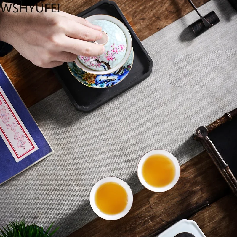 Jingdezhen porcelain art bird gaiwan ceramic flower tea bowl saucer lid kit master tea tureen drinkware gift 180ml