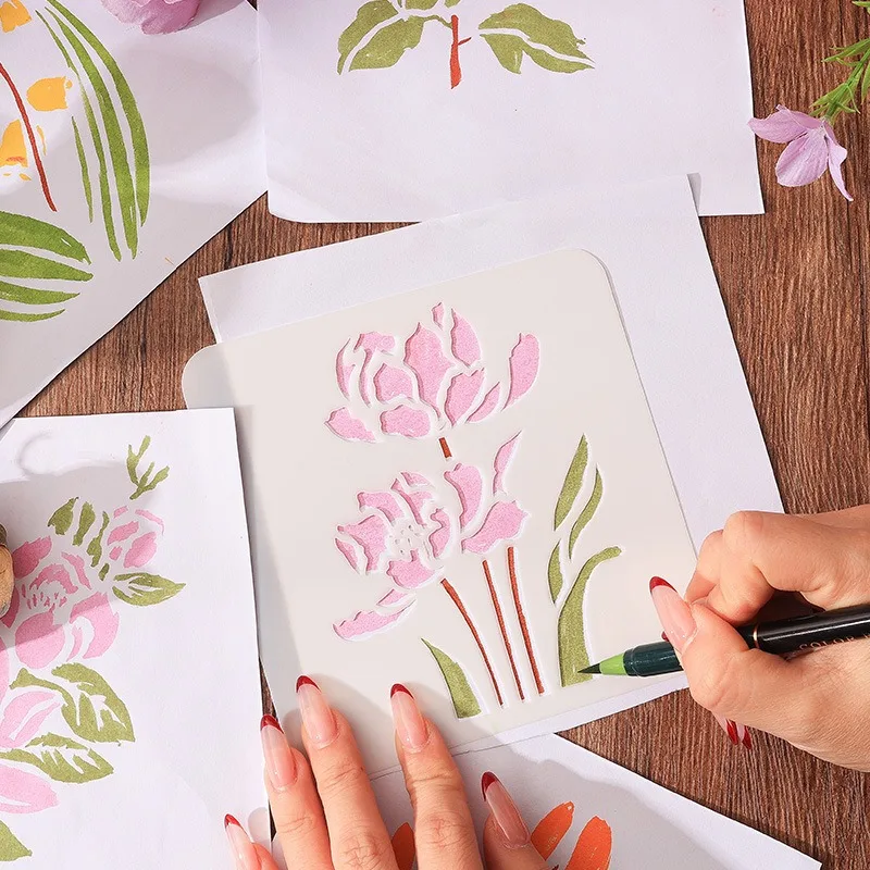 꽃 속삭임 템플릿 세트 DIY 공예용 장미꽃 그림 그리기 도구 해외 공급 저널링용