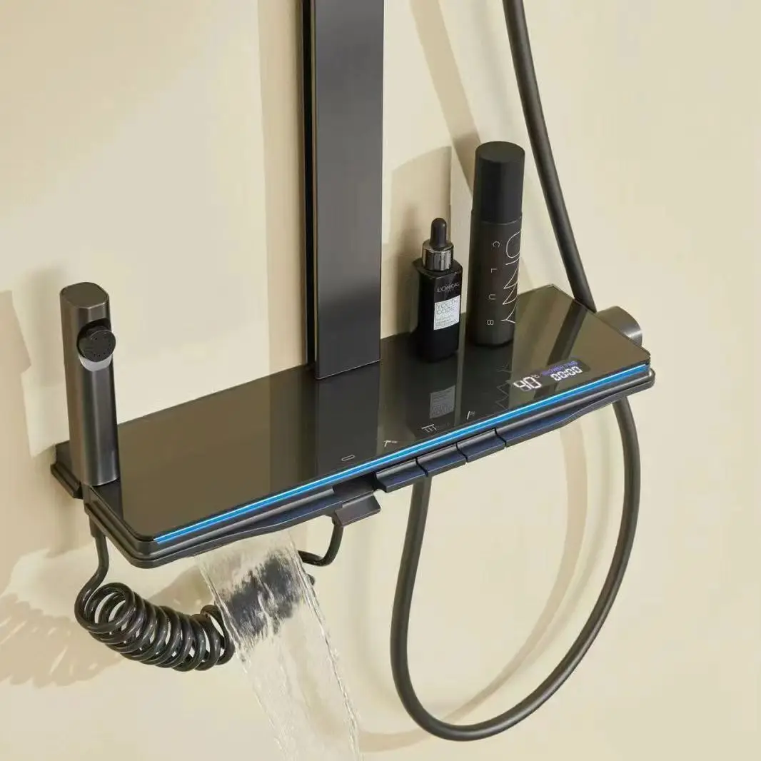 Smart Digital Display Grey Bathroom Shower Set Shower Faucet Full Set Hotel Apartment Bathtub Rainfall Shower System 4