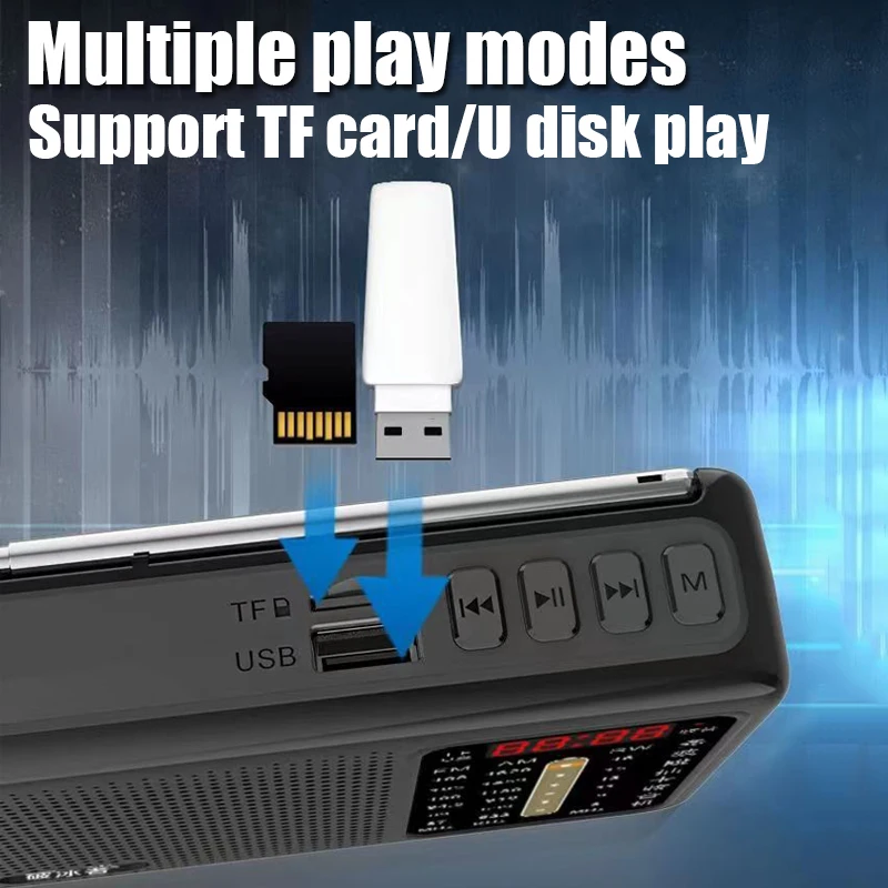 Portable Multi Band Radio Mini FM/AM/SW Receiver High Sensitivity Radio TF/USB MP3 Player with LED Digital Display/3.5mm Jack