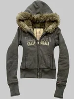 Y2K Goth Fur Collar Hooded Zipper Jacket Harajuku Letter Graphic Embroidery Slim Hoodie Autumn Winter Hot Girl Jacket Sweatshirt 1