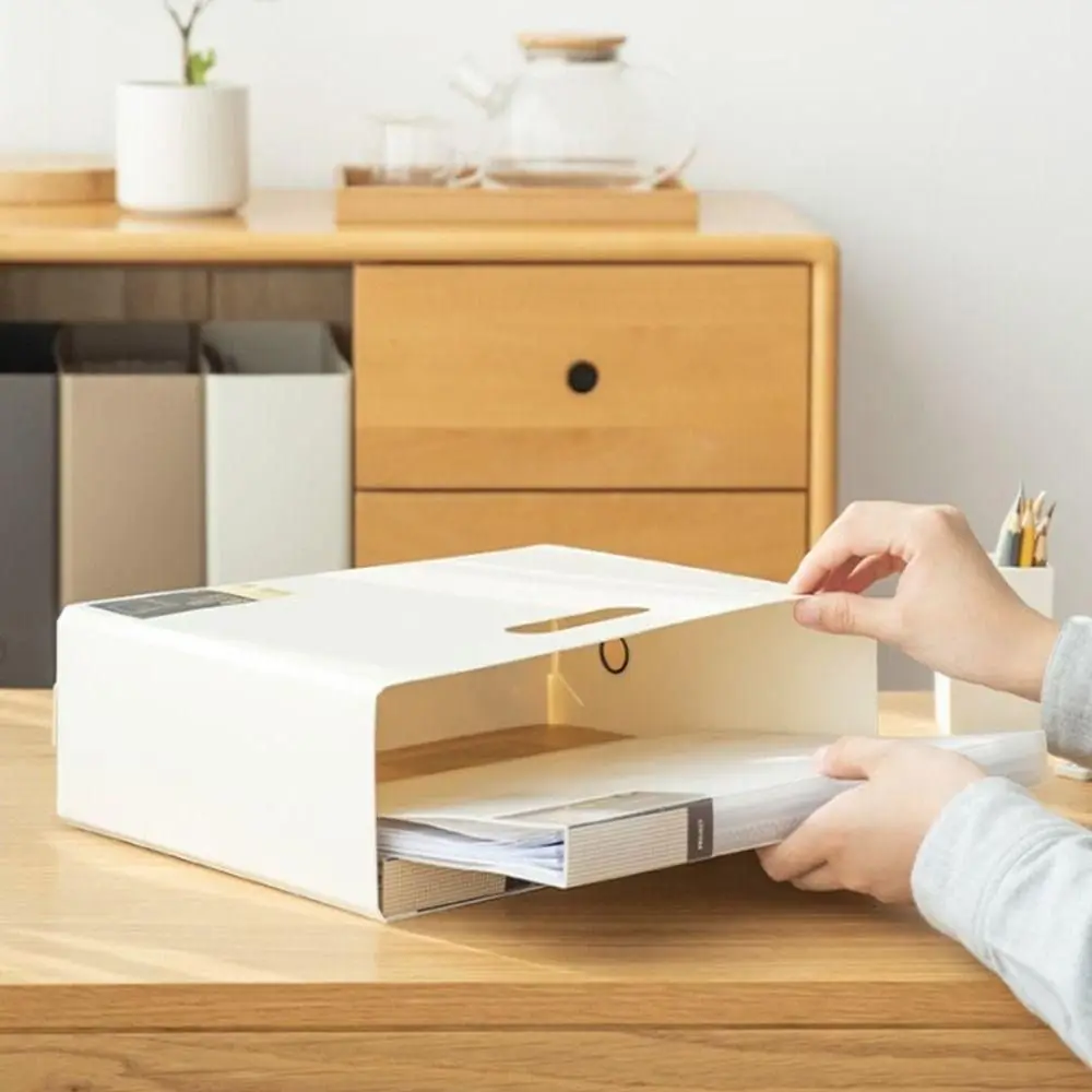 Plastic File Box Large Capacity Foldable A4 Storage Box Stationery Supplies Foldable Desk Organizer