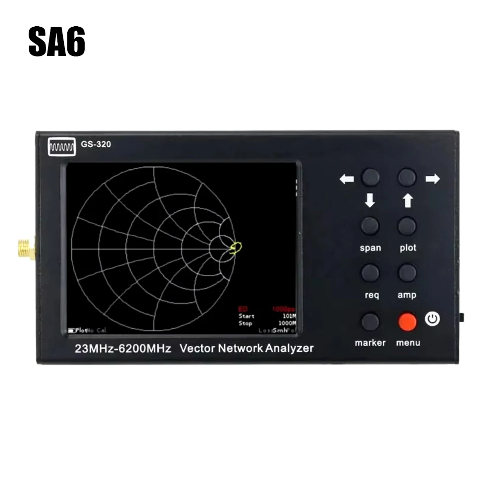 SA6 GS320 23-6200MHZ Handheld Vector Network Analyzer 10KHz Frequency Resolution PC Software Control 3.2"Touchscreen