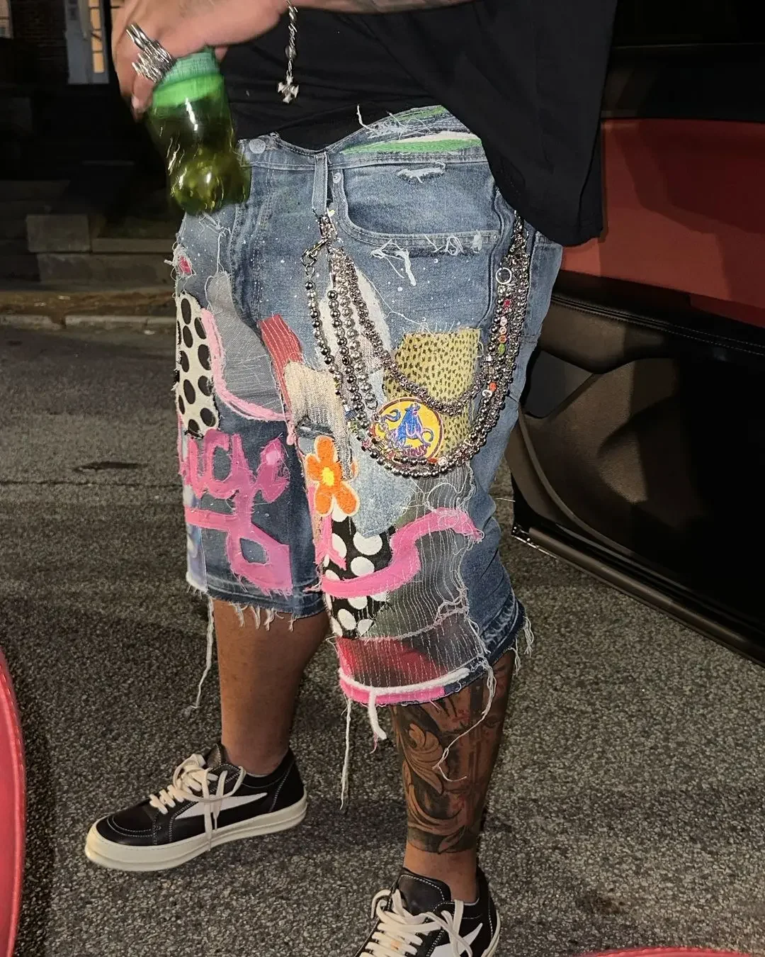 Gothic Punk Skull Letter Pattern Patchwork Shorts Men Y2k Streetwear Pants Hip Hop Fashion Denim Shorts Summer denim shorts