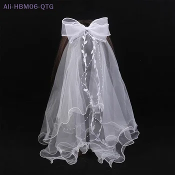[Nuovo] Velo da sposa in tulle a due strati, semplice ed elegante, con fiocco e bordo in pizzo, con clip, per la cerimonia nuziale
