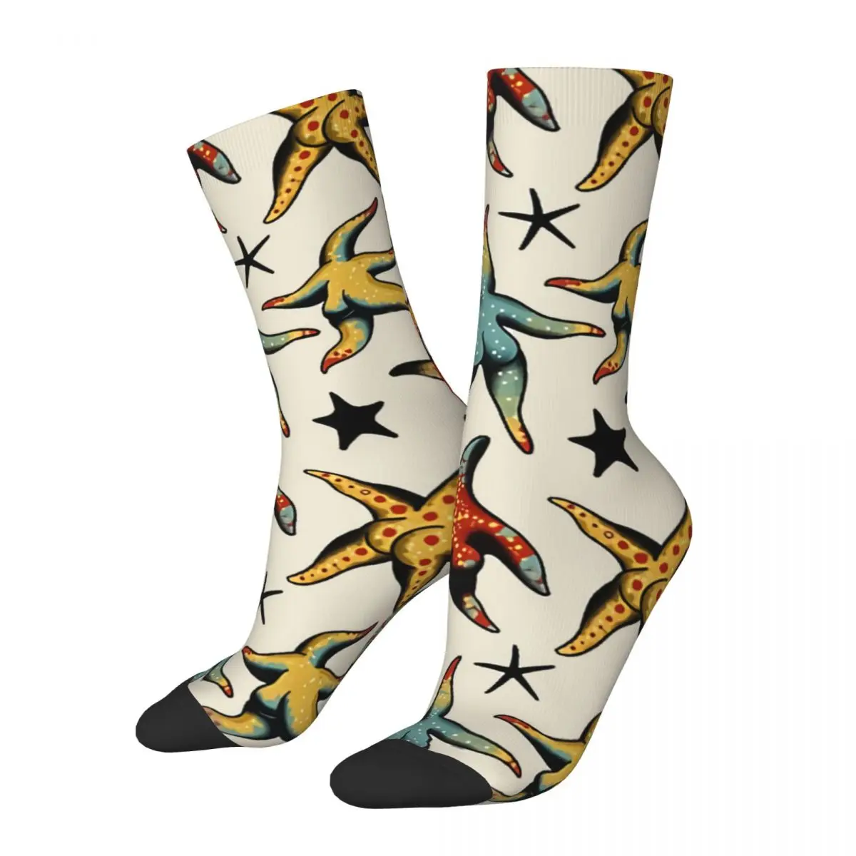 

Hip Hop Vintage Starfish Booty Tattoo Flash Crazy Men's Socks Unisex Harajuku Seamless Printed Novelty Crew Sock Boys Gift