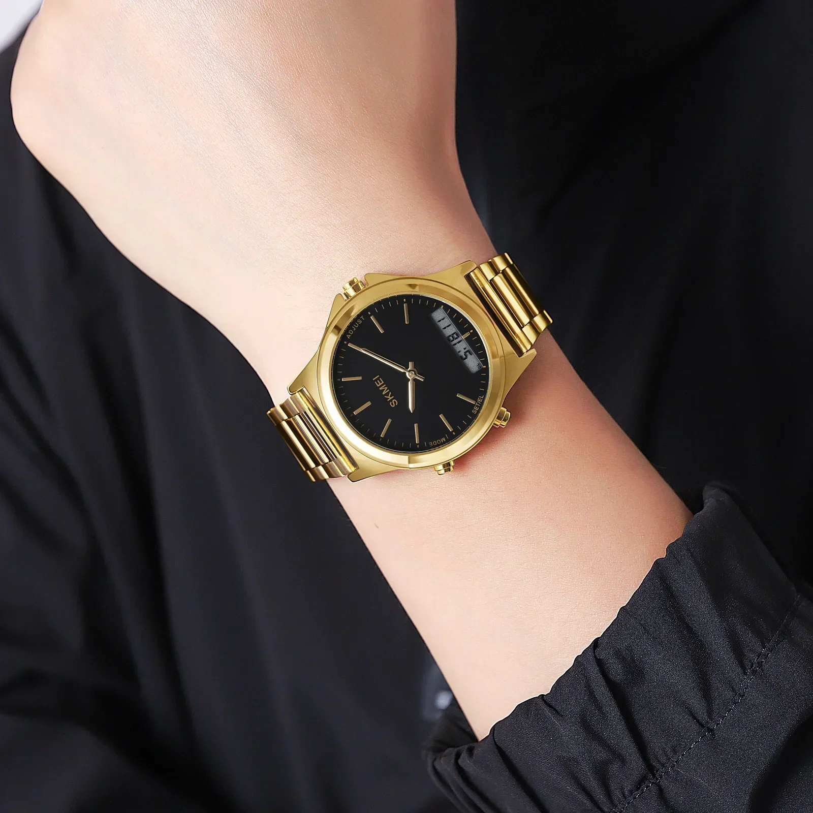 SKMEI 2120 Digital Quartz Watch for Men Waterproof Sport Dual Display Stainless Steel Mens Wristwatches Alarm Clock Reloj Hombre