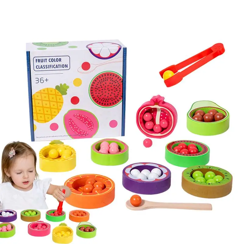

Color Sorting Bowls Educational Toy Wooden Fruits Sorting Bowls Pre-Kindergarten Toys For Interaction Early Education Festive