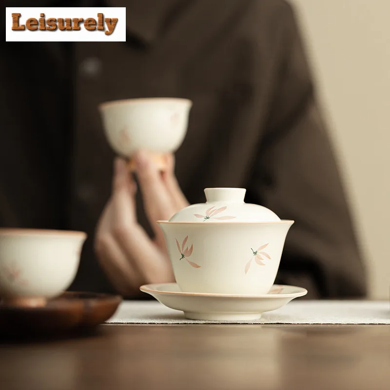 133ml Orchid Wind Chime Gaiwan Creative Sancai Single Non Hot Tea Tureen Tea Making Cover Bowl Drinkware Accessories Supplies