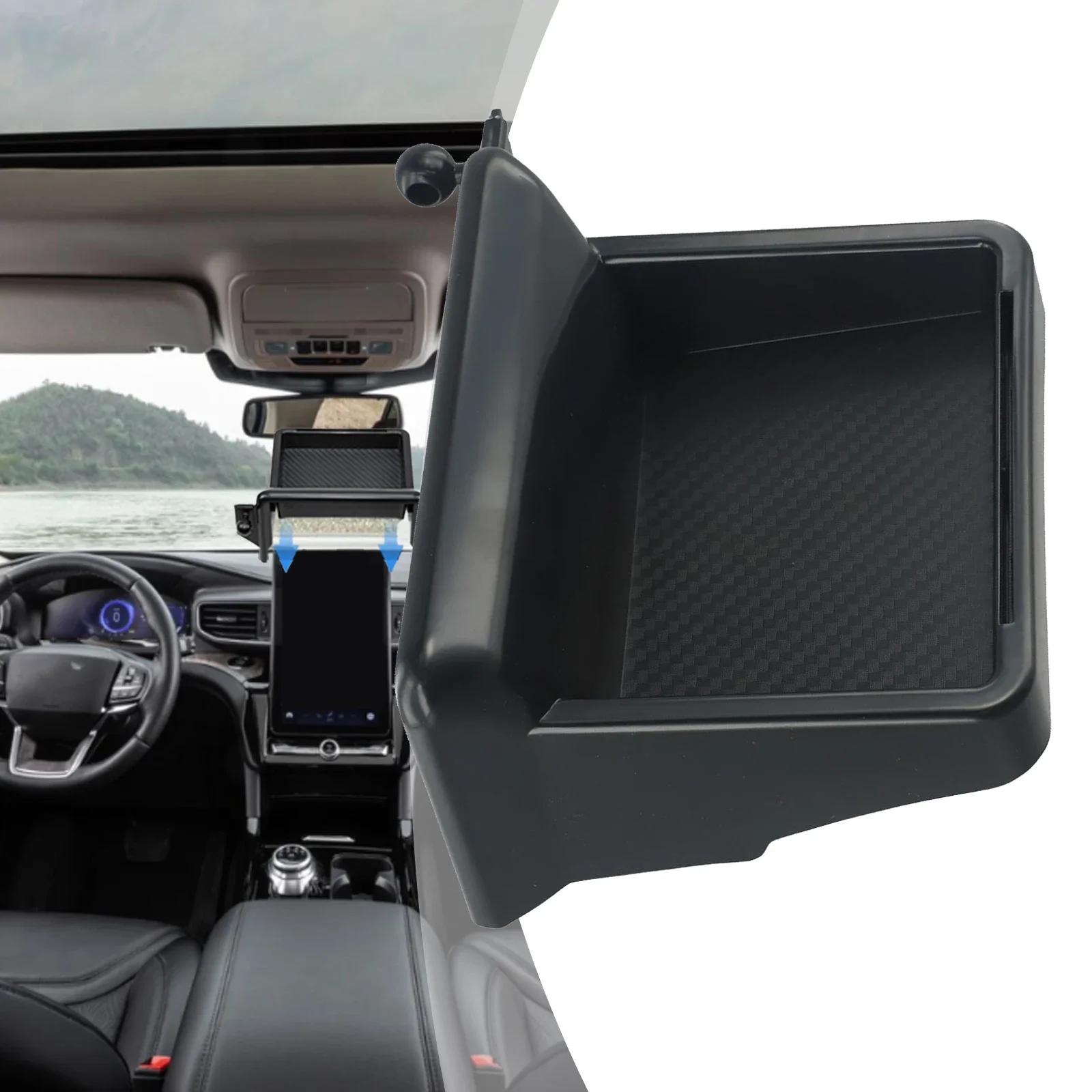 For Ford-Storage Box Holder Tray Storage Box Holder Tray ABS Black Center Console Convenient Extra Navigation