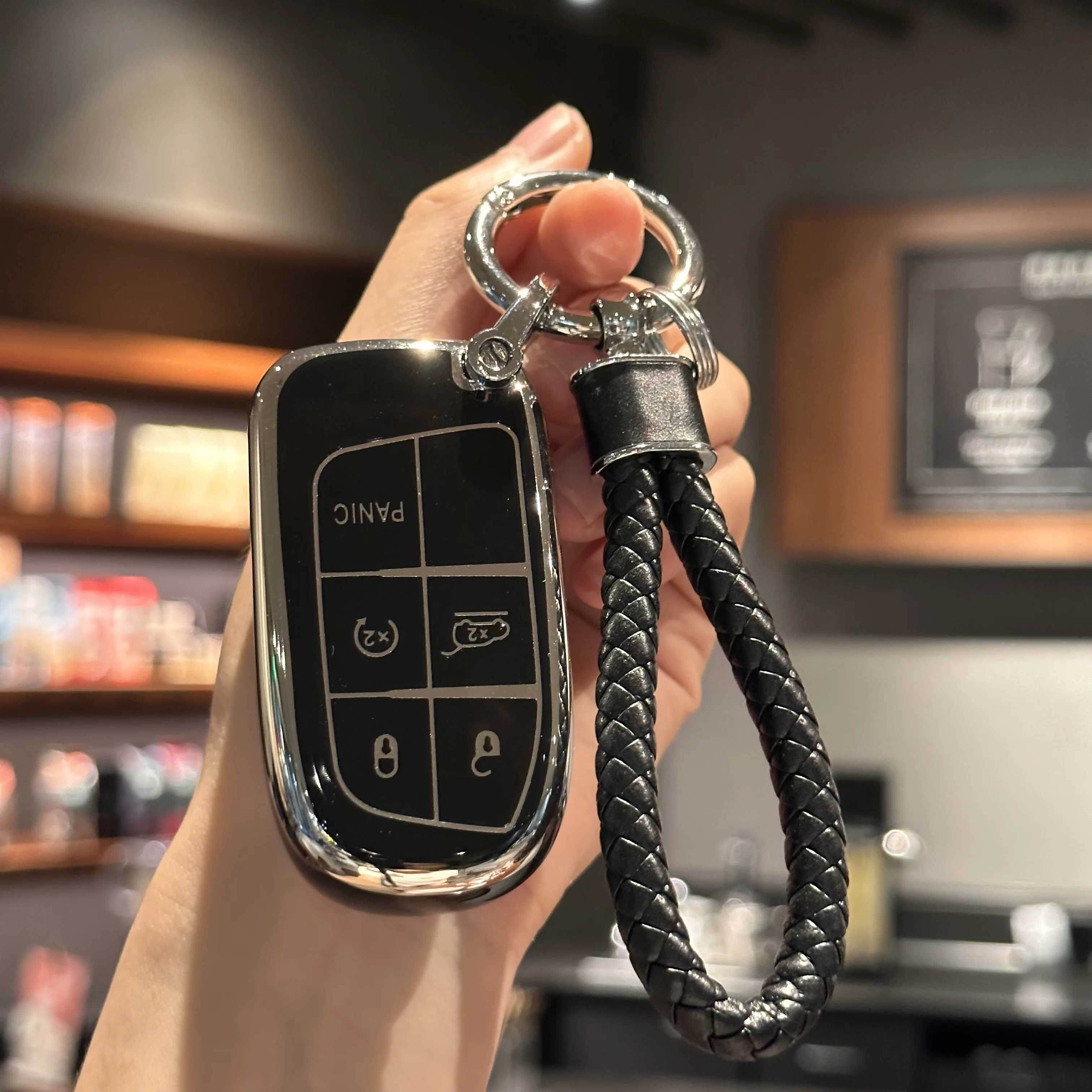 Key Case Cover Key Fob Cover with Keychain Lanyard For Fiat For Jeep Renegade Grand Cherokee Dodge Ram